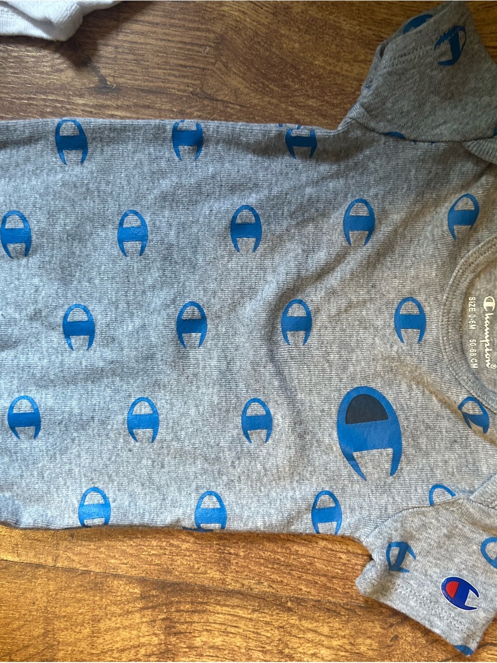 Champion Gray T-Shirt with Blue Logo Pattern
